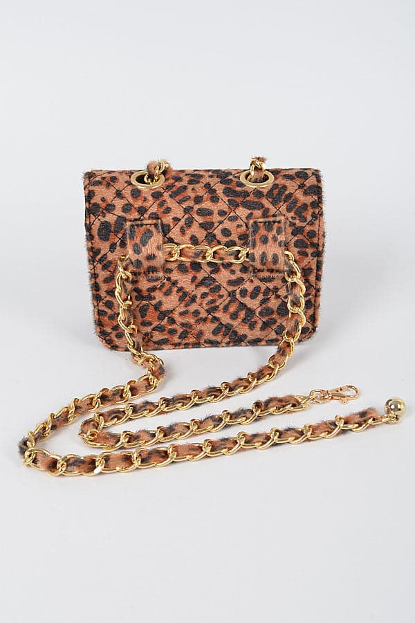 Set of 3 Faux Leopard Print Skin Bags with Chain Belt - 3497 Model