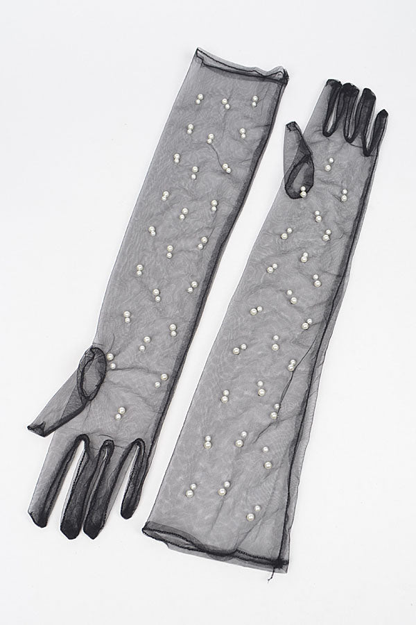 Set of 6 Mesh Long White Gloves - Style 6858