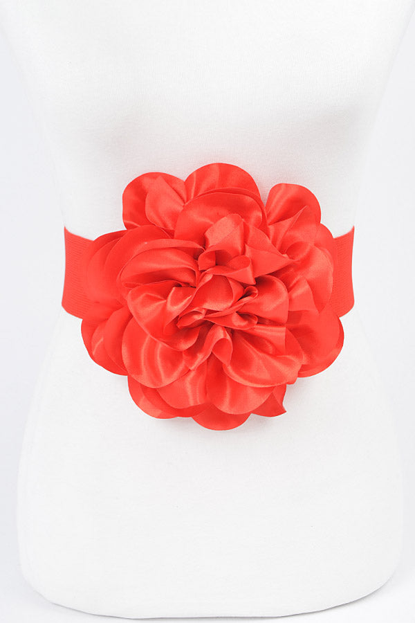 Set of 6 Red Satin Big Flower Elastic Belts - 3678