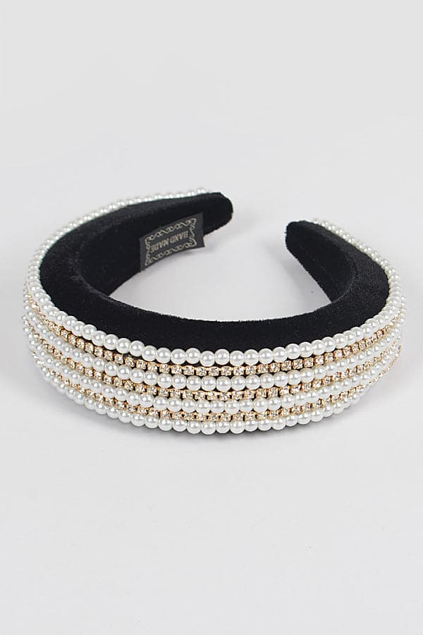 Pack of 6 Embellished Pearl Headbands in Classic Black - 5102 Model