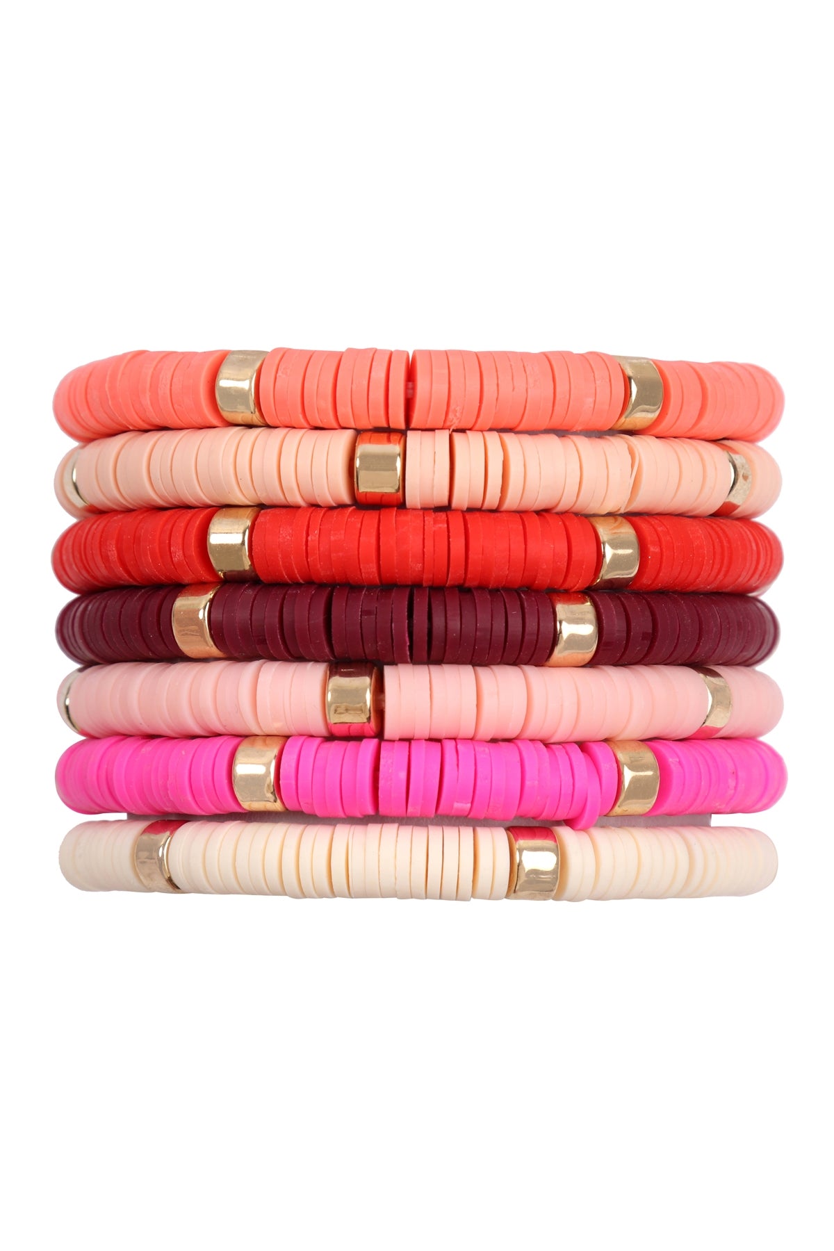Pink Multi - Pack of 6 Multi - Line Stretch Leather Beaded Bracelets