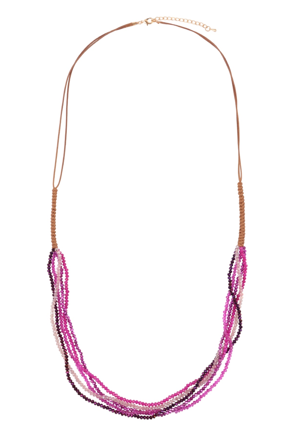 Pack of 6 Fuchsia Multi - Strand Leather Cord Beaded Necklaces