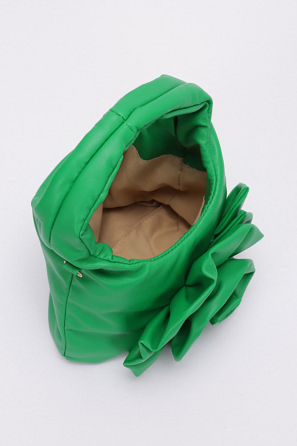 3 - Piece Set of 3916 Faux Leather Big Flower Handle Bags in Khaki Color