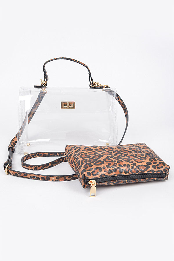 Set of 3 Faux Leopard Print Transparent Crossbody Bags - Style 8805