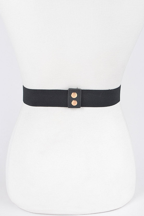 Set of 6 Stylish Black and Gold Faux Leather Elastic Belts