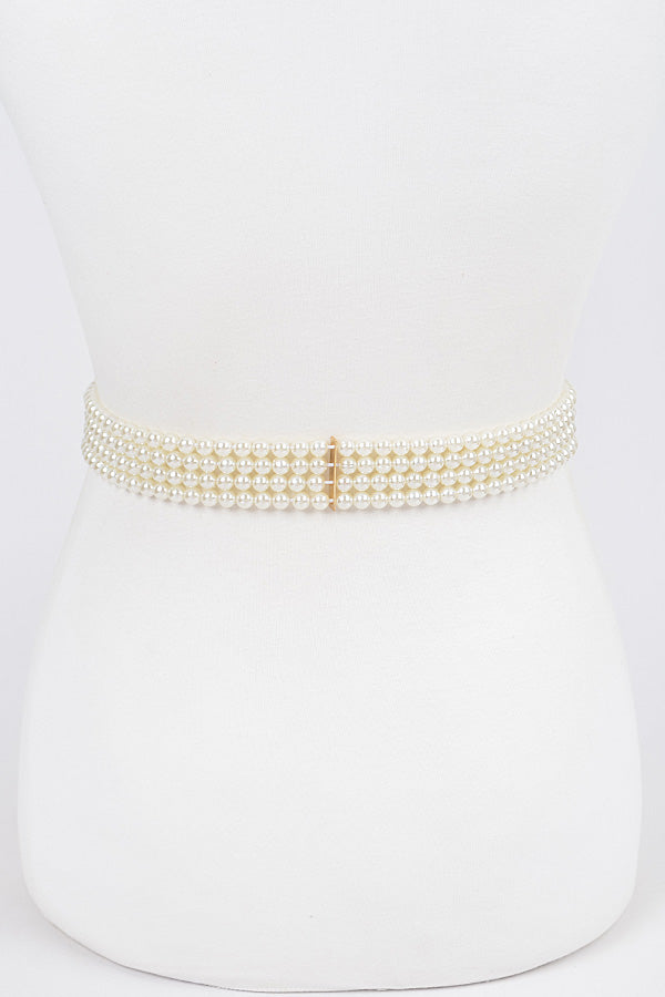 Set of 6 Faux Pearl Stretch Belts in Ivory Color - 7648
