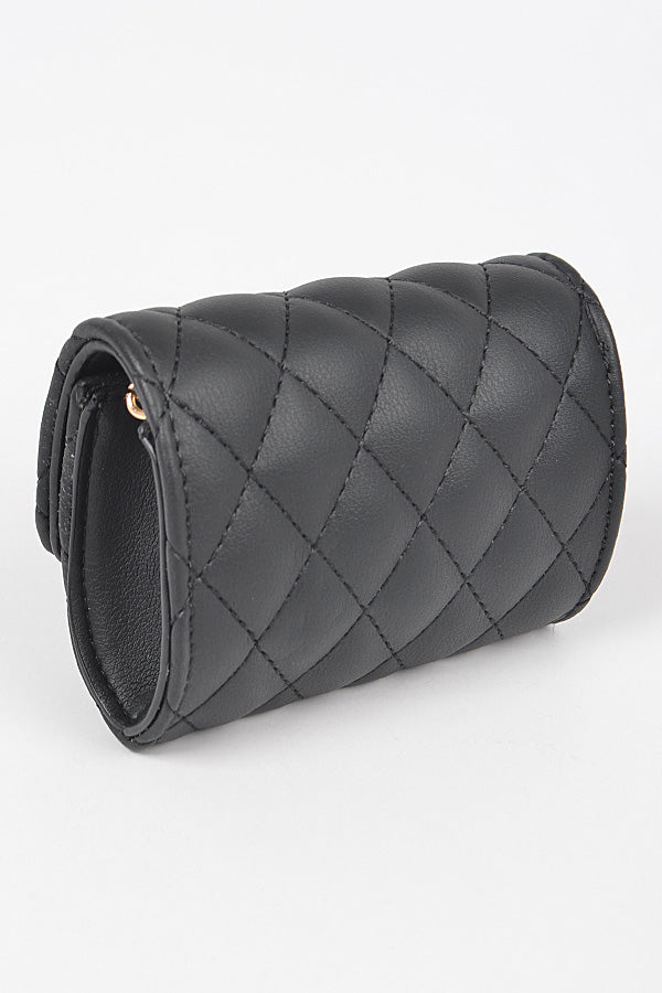 Stylish 8038 Black and Gold Quilted Mini Bags - Set of 3
