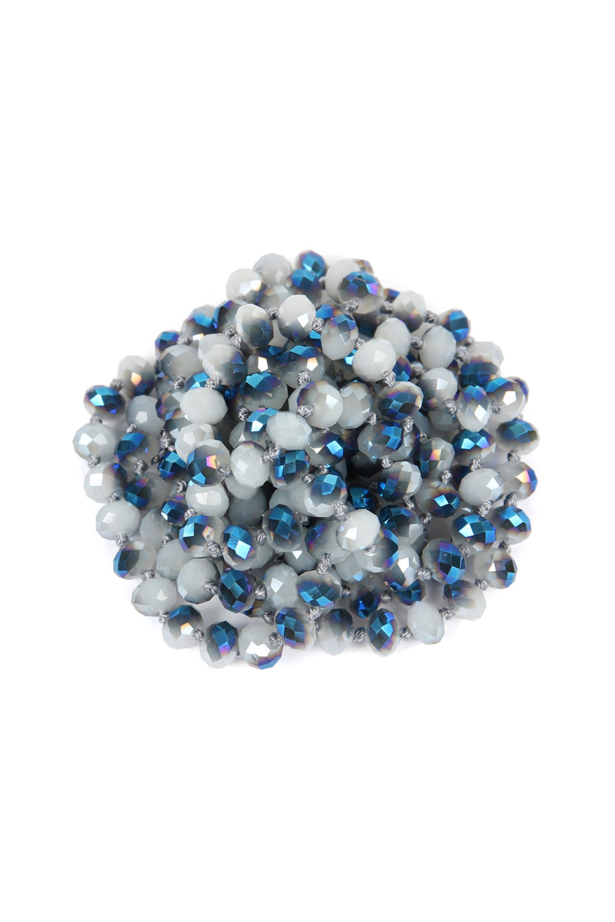 Set of 6 Hand - Knotted Gray - Blue Longline Glass Bead Necklaces
