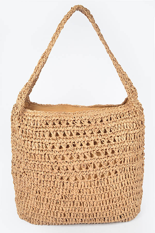 Set of 3 Faux Straw 8211 Oversized Khaki Shoulder Bags