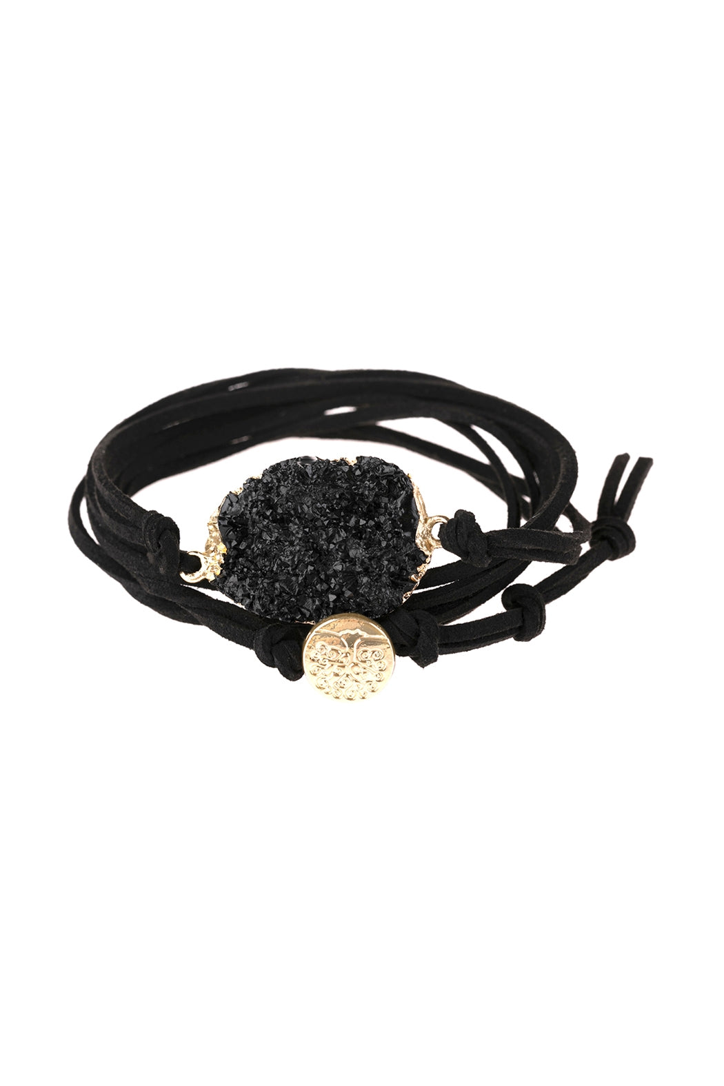 Set of 6 Black Druzy Stone Charm Bracelets for Adornment