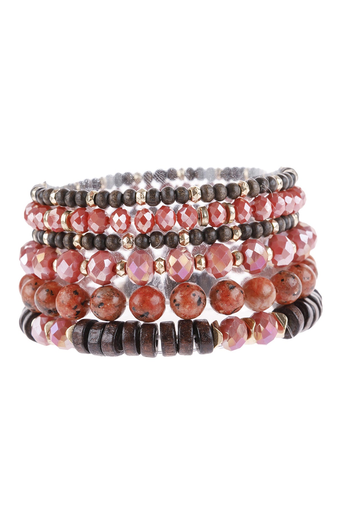 Pack of 6 Stackable Red Mix Charm Bracelets