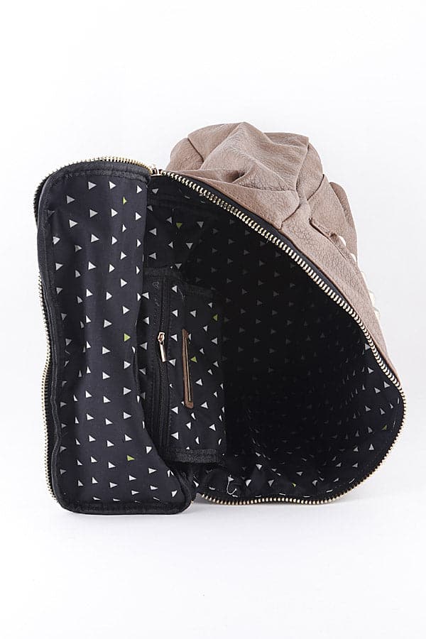 Set of 3 Taupe 8824 Studded Faux Leather Backpacks