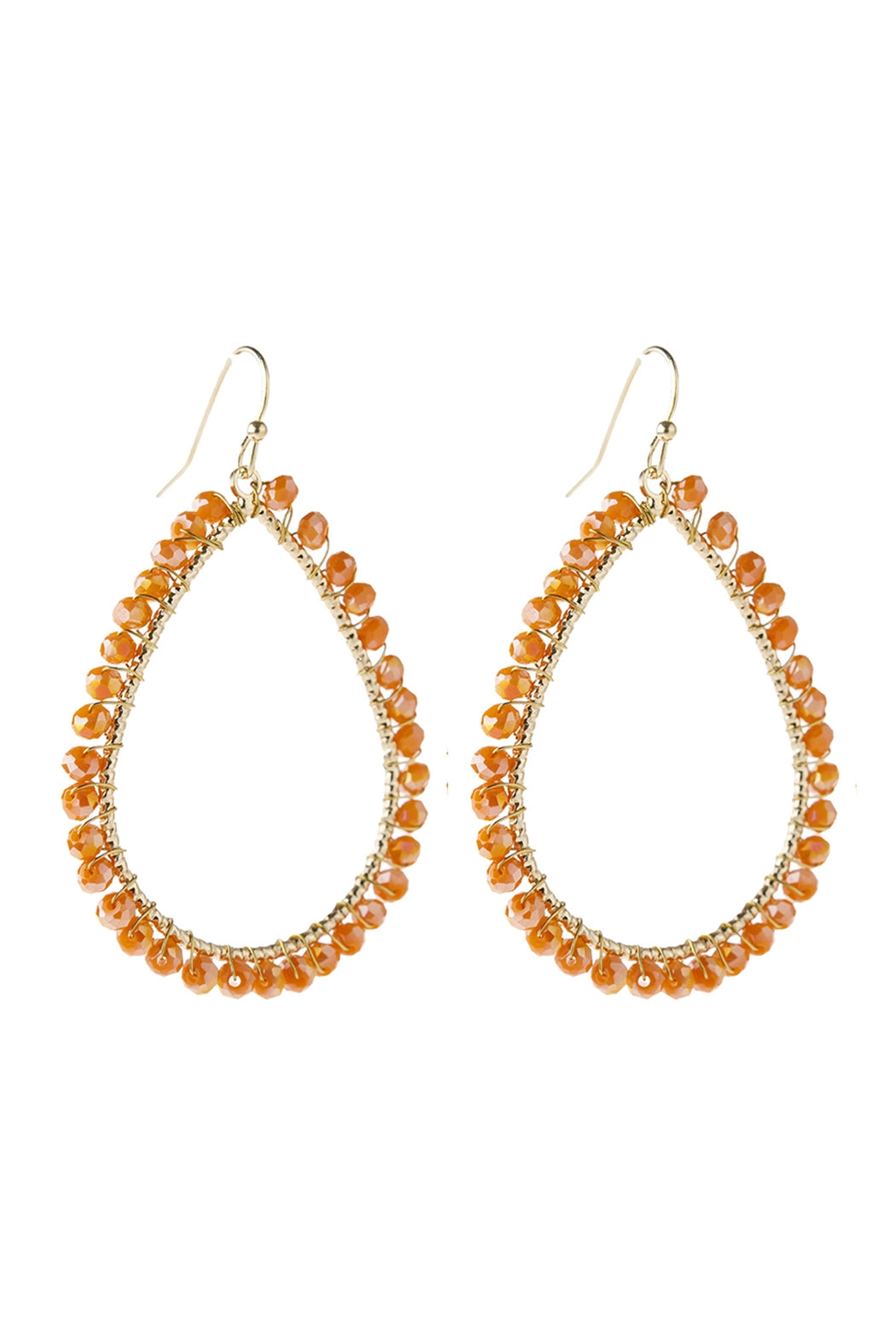 Set of 6 Orange AB Wire Teardrop-Shaped Glass Beads Hook Style Earrings for Jewelry Accessories