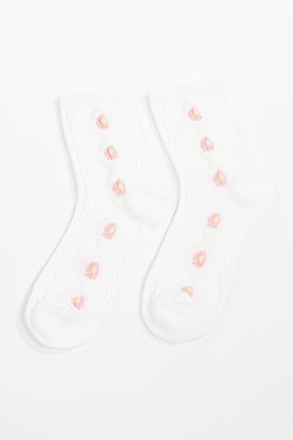 Pack of 6, 92 White Flower Argyle Knit Socks