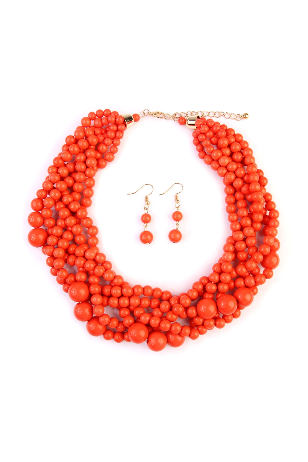 Fashionable Coral Multi - Strand Bubble Choker Necklace and Earring Jewelry Set - Pack of Six Pieces