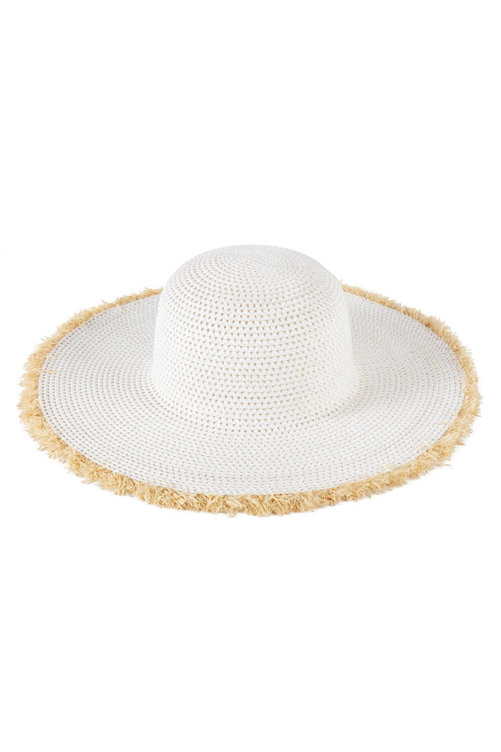 White Frayed Edge Floppy Straw Hats - Pack of Six Fashionable Headwear