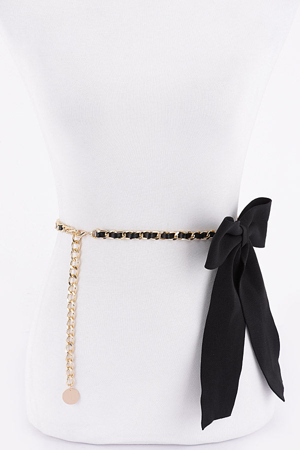 Set of 6 Black Ribbon Chain Belts (Code 0878)