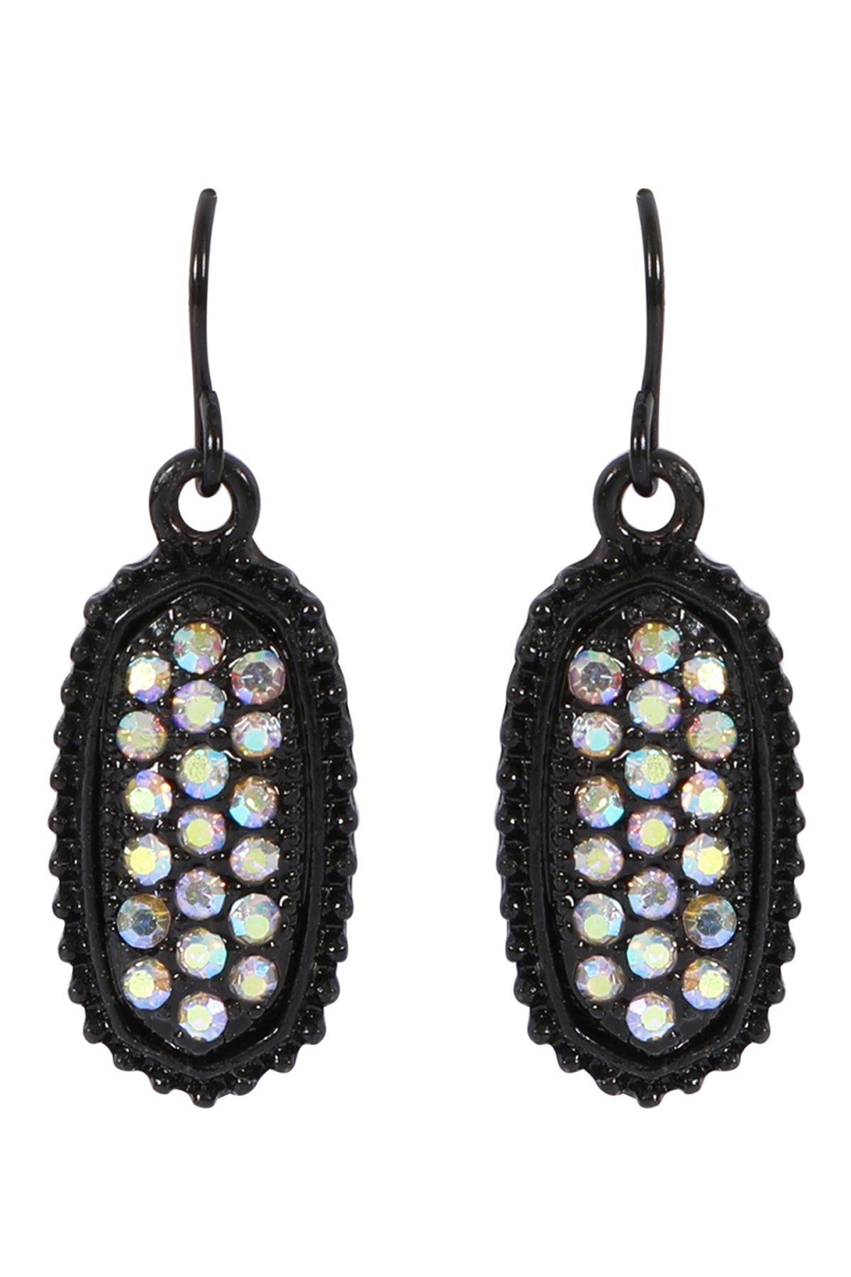 Classic Pack of 6 Black AB Oval Texture Pave Rhinestone Stud Earrings for Women