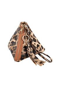 Set of 6 Leopard - Printed Pyramid - Shaped Tassel Wristlet Leather - Look Bags