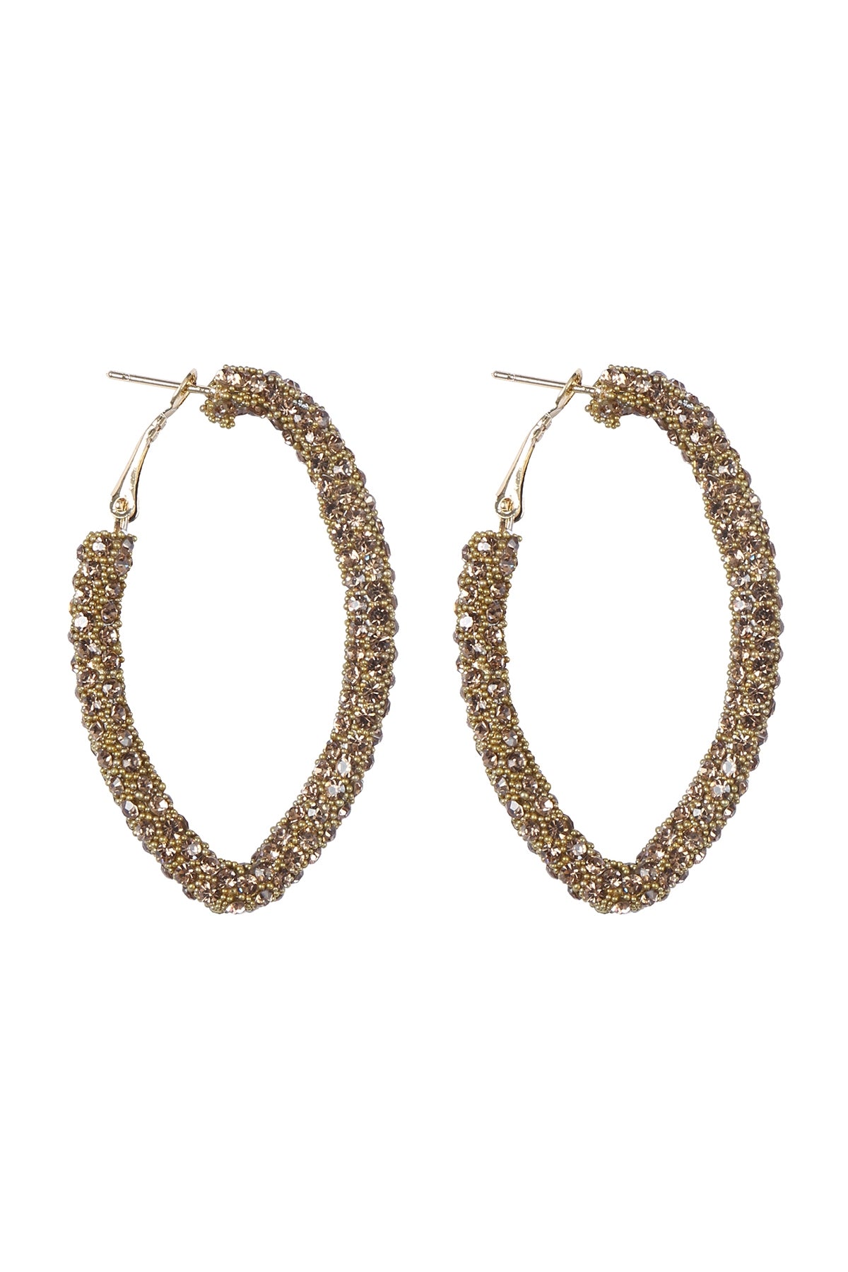 Gorgeous Rhinestone Glitter Hoop Lock Earrings in Taupe Color - Set of Six Pieces