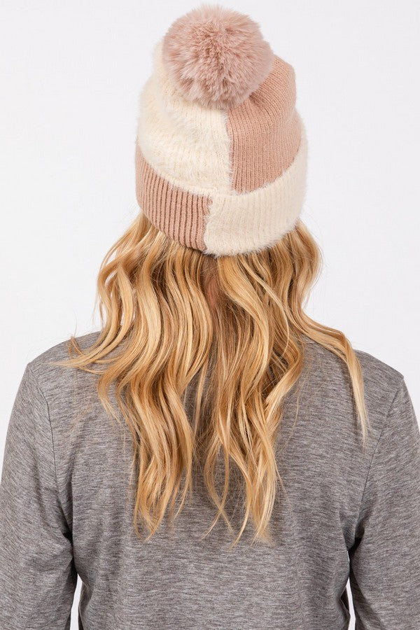 Set of 6 Fuzzy 9710 Blush Fleece Pom Pom Beanies