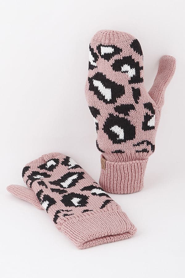 Pack of 6 Leopard Print Pink Mittens - 811021