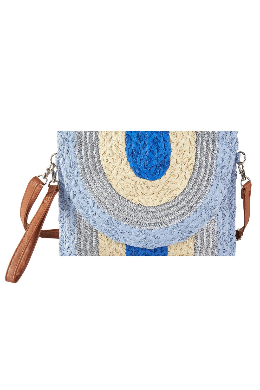 Pack of 6 Multi - Colored Blue Metallic - Lined Straw Clutch and Crossbody Bags for Fashion Enthusiasts