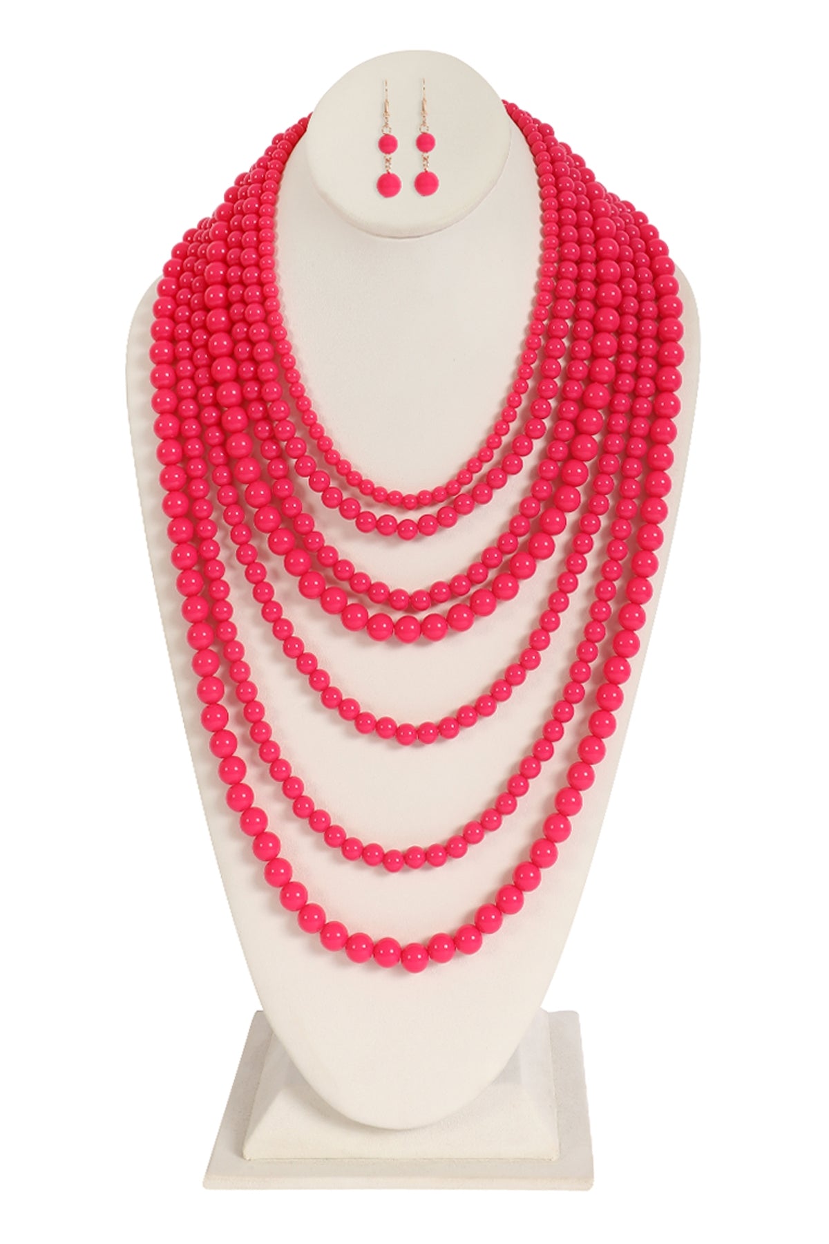 Stylish Multilayer Acrylic Jewelry Set - A Pack of 6 Hot Pink Necklaces and Earrings