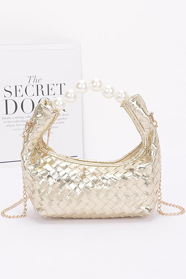 Set of 3 Gold-Toned 3036 Metallic Braided Pearl Handle Bags