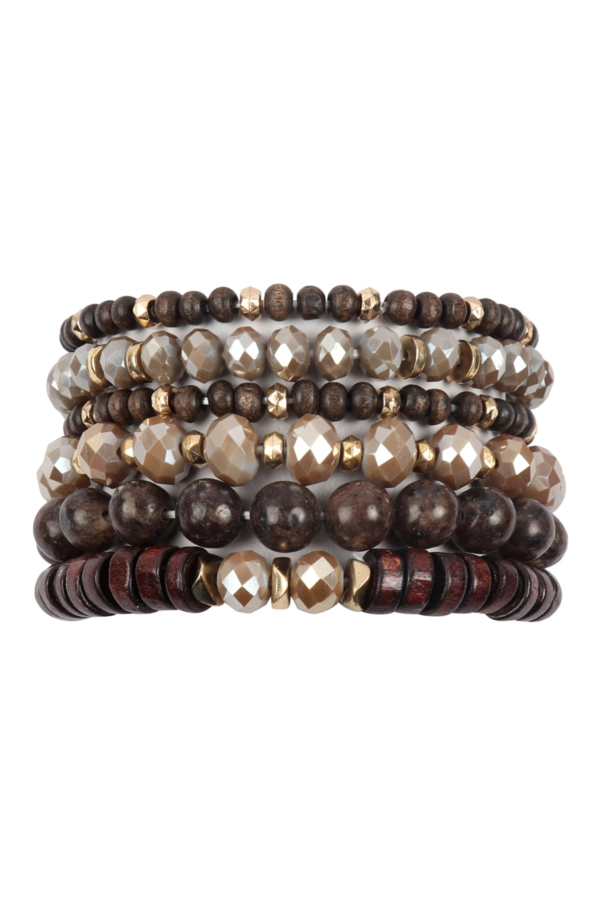 Stackable Brown Mixed Charm Bracelet Set - Pack of Six Pieces