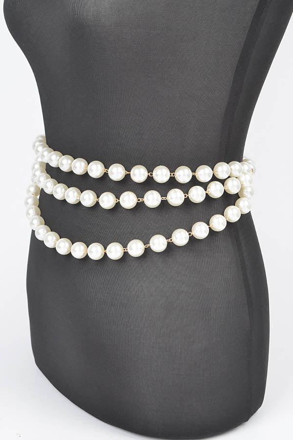 Pack of 6 Cream Gold 4178 Multi - Layered Pearl Chain Belts