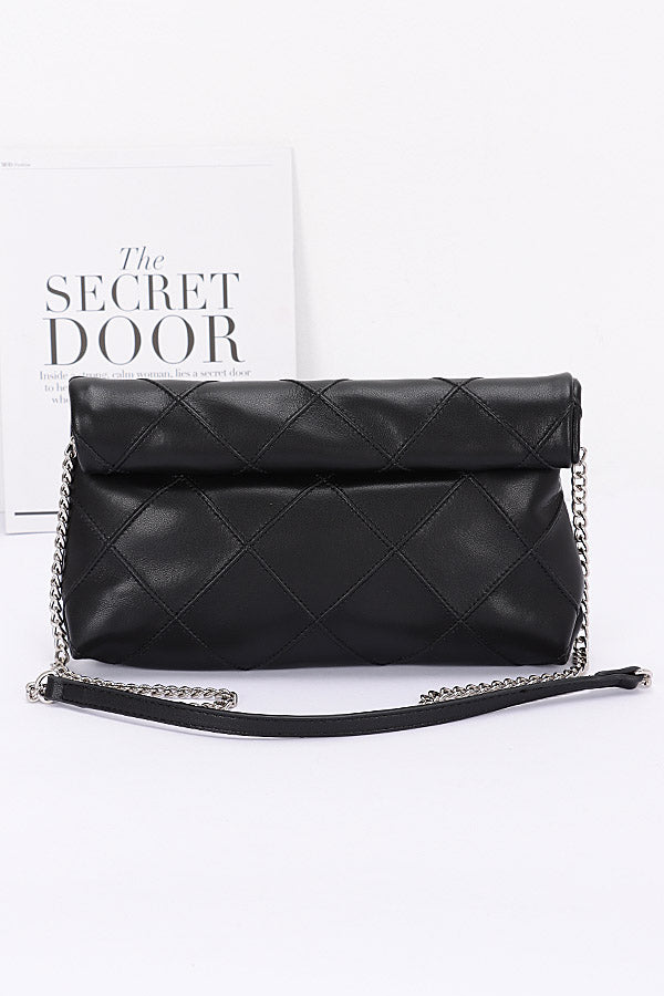Set of 3 Black Quilted Faux Leather Pouches - 8346