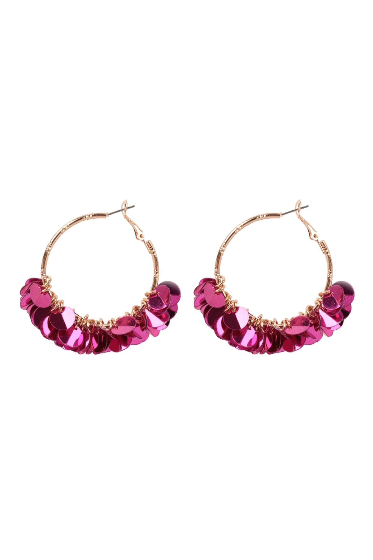 Set of 6 Fuchsia 1.75-Inch Sequin Dangle Hoop Earrings for Fashion Accessories
