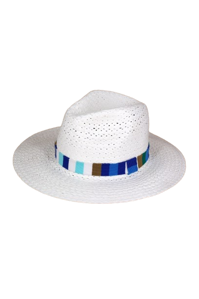 Pack of 6 White Multicolor Stripe Band Straw Hats