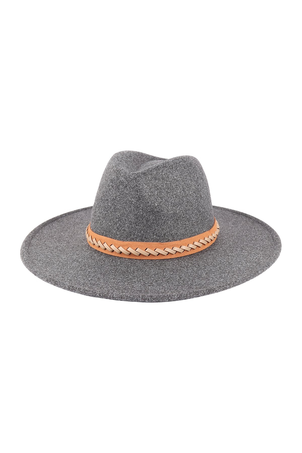 6-Pack Gray Leather Braided Felt Fashion Brim Hats