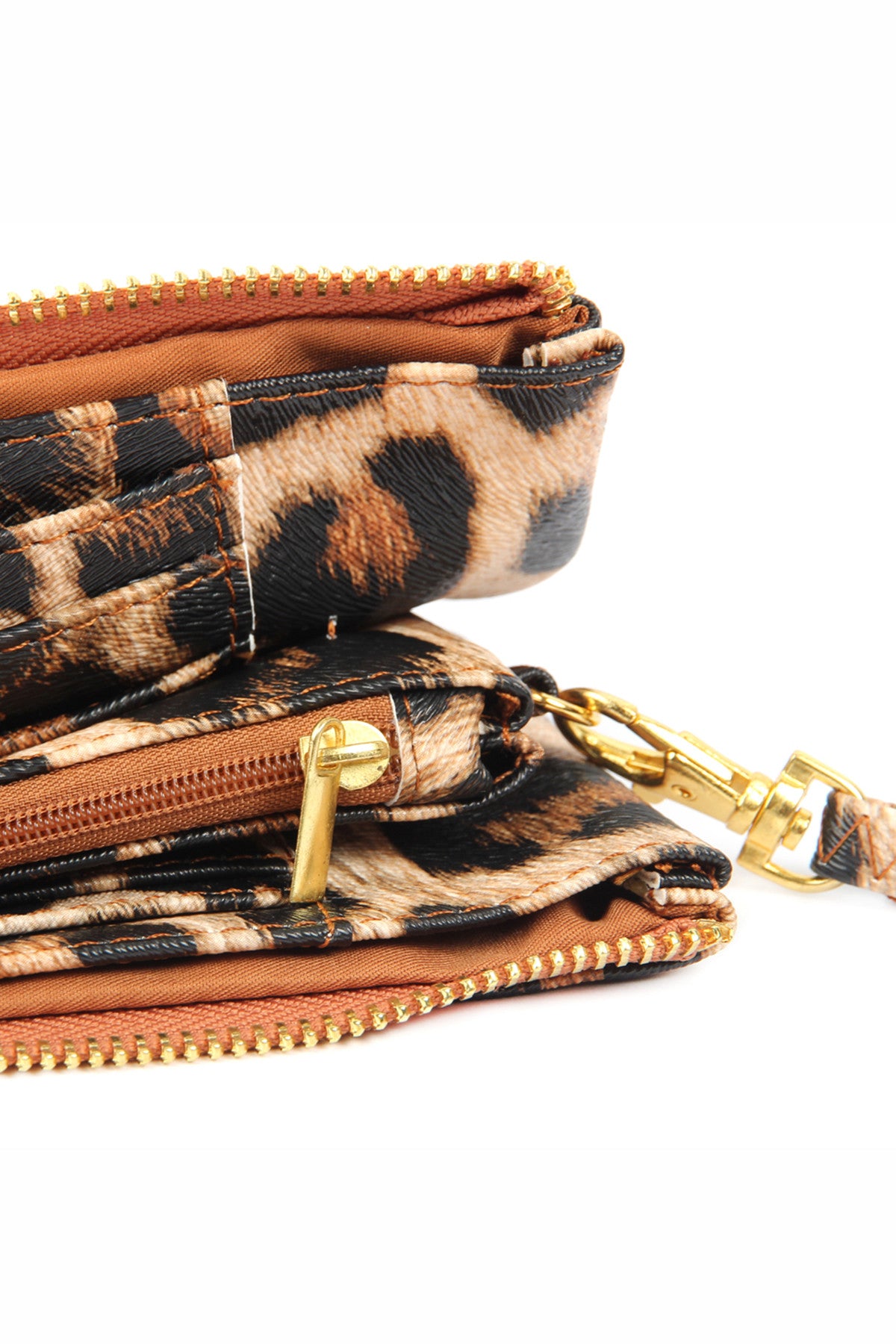Pack of 6 Detachable Wristlet Leopard Patterned Vegan Leather Wallets