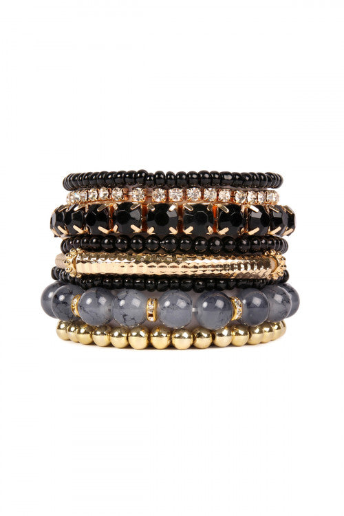 Pack of 6 Black and Multicolor Stretchable Bracelets - Jewelry Accessory