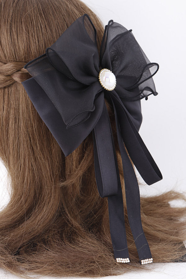 Pack of 6 Black 9568 Pendant Ribbon Hair Clips