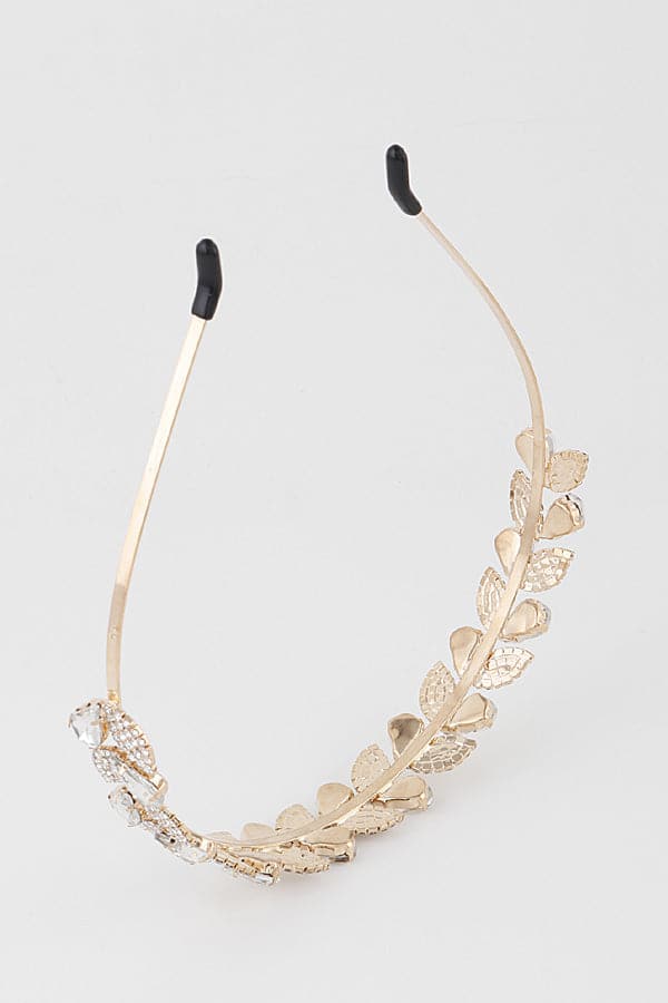 Pack of 6 Gold Clear 1302 Jeweled Greek Leaf Headbands