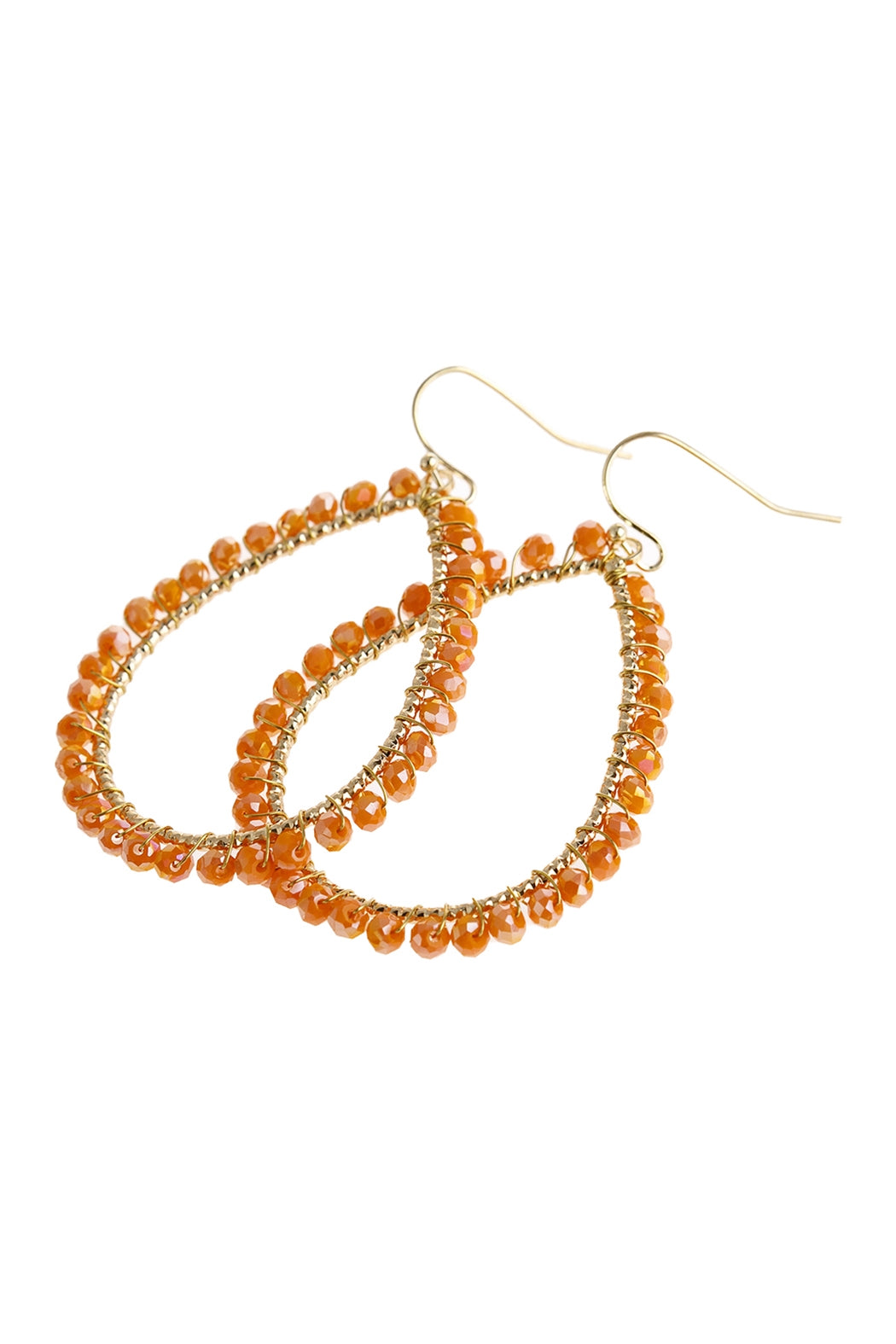 Set of 6 Orange AB Wire Teardrop-Shaped Glass Beads Hook Style Earrings for Jewelry Accessories