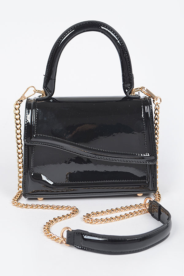 Black Enamel Faux Leather Top Handle Bags - Pack of 3