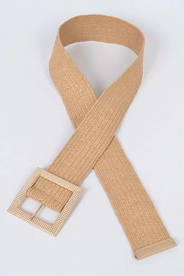 Pack of 6 Khaki - 5797 Pearl Buckle Elastic Belts