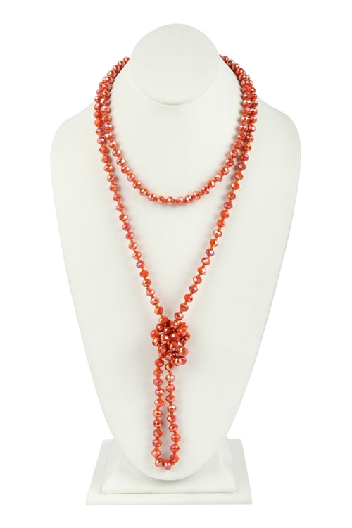 Set of 6 Hand - Knotted Orange Longline Glass Bead Necklaces