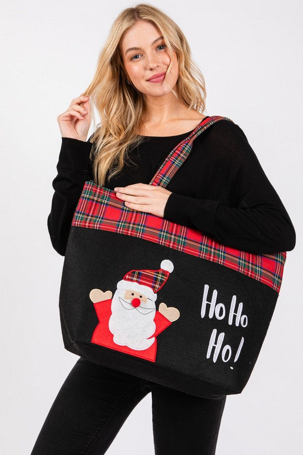 Pack of 3 - 3620 Black Ho Ho Ho Letter Santa Christmas Tote Bags