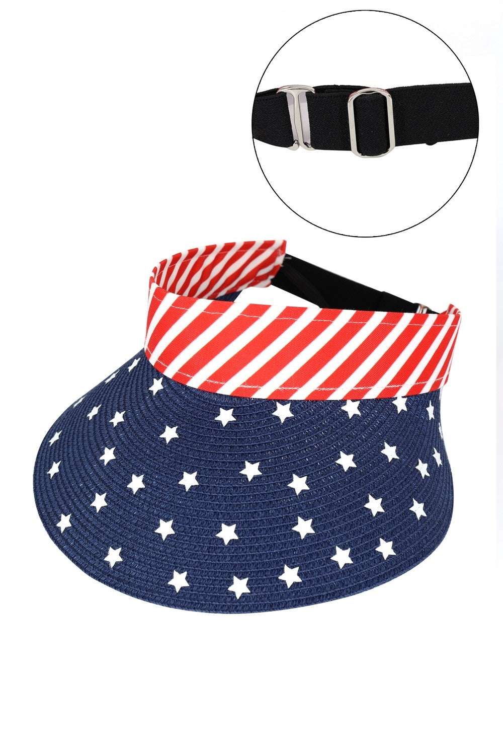 Adjustable Elastic Band American Flag Roll - Up Visors - Set of 6