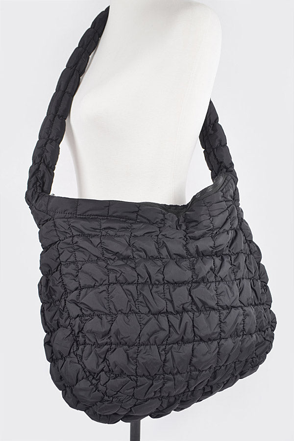 Pack of 3 Oversize 9211 Black Quilted Nylon Crossbody Bags
