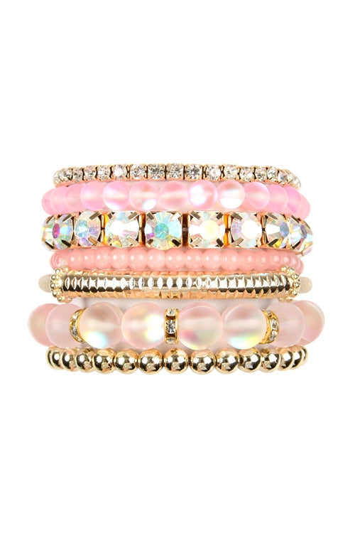 Pink Mermaid Glass Stretch Bracelet Set - 6 Pieces Pack