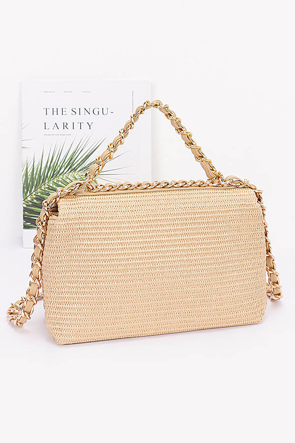 Set of Three 7346 Ivory Faux Straw Flap Bags