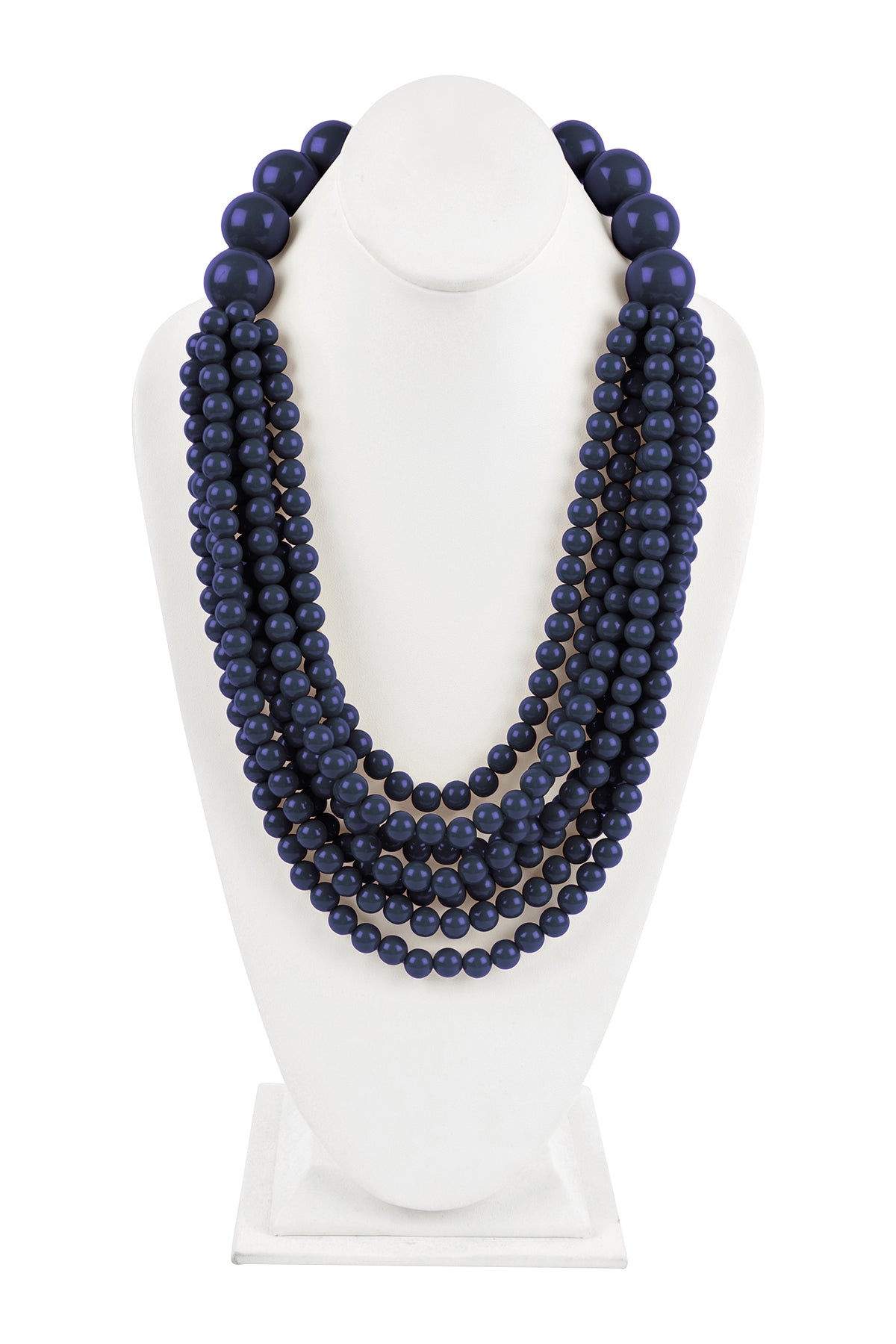 Navy Round Bead Layered Statement Necklace and Earring Set - Pack of 6