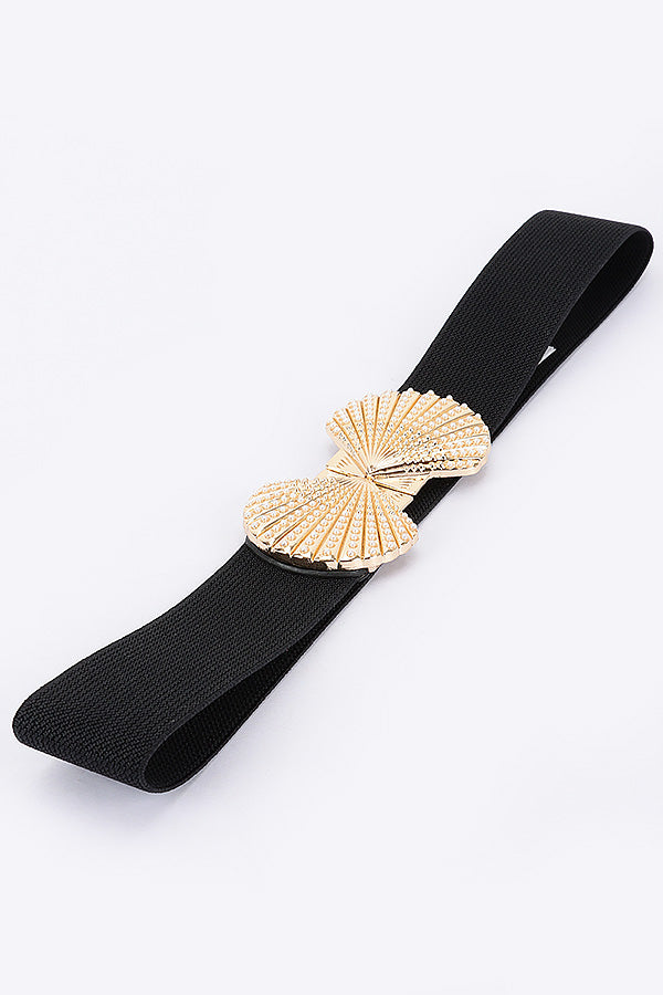 Pack of 6, 8788 White Gold Double - Metal Shell Buckle Elastic Stretch Belts